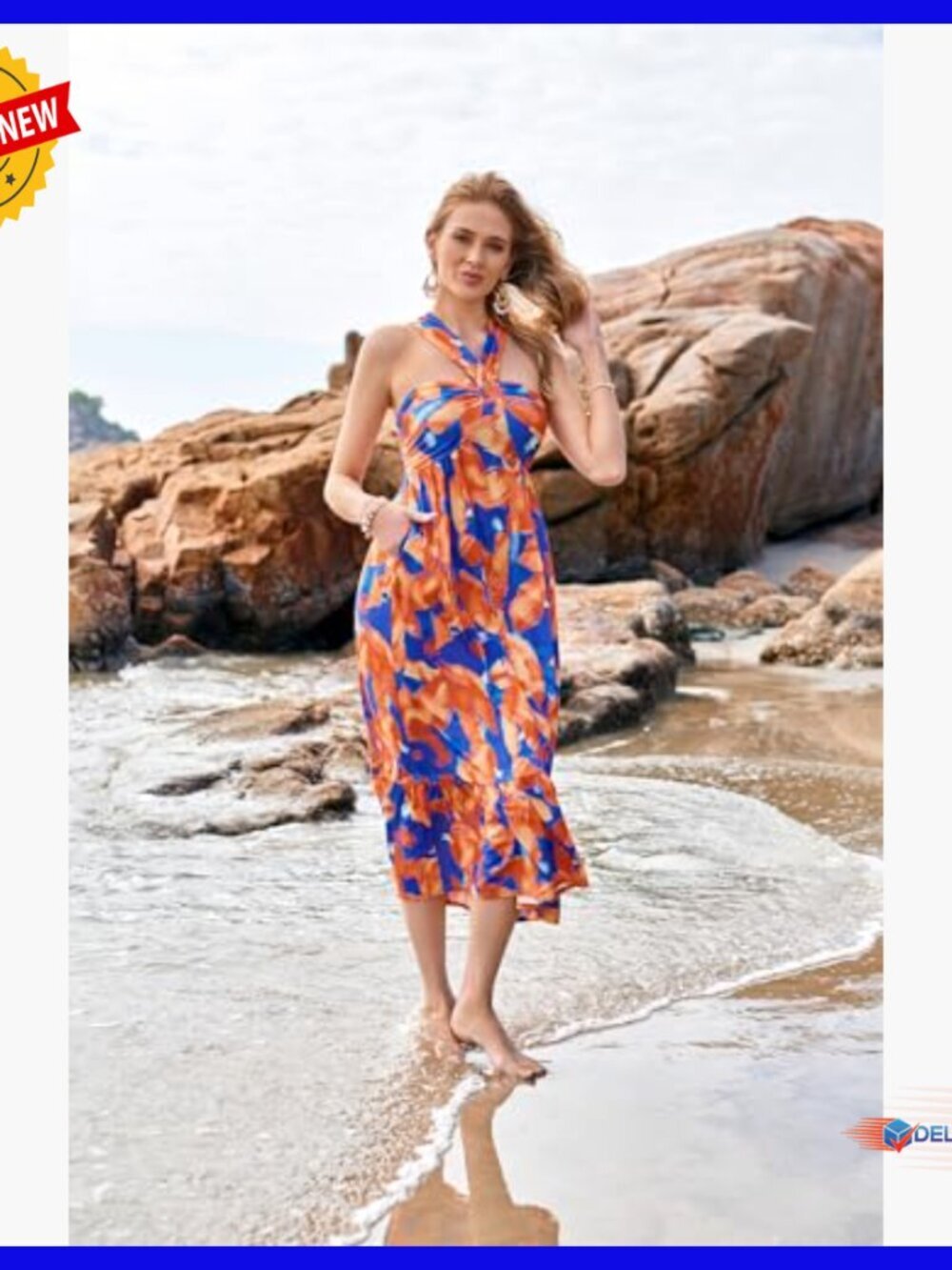 Floral Maxi Dress with Halter Neck and Side Pockets for Summer - Picture 5 of 7